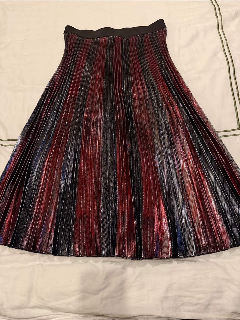 Zadig & Voltaire Metallic Pleated Circle Skirt in Burgundy and Navy